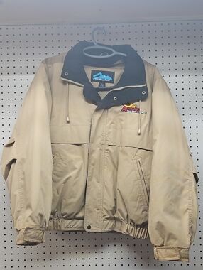 Tri-Mountain Beige Lined Jacket w/black Collar-SA RODEO EMBLEM